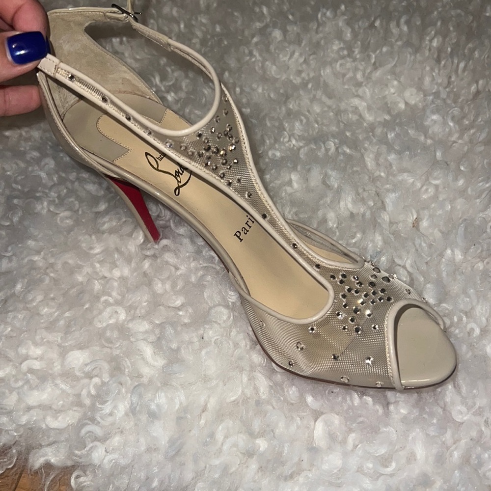 Tan rhinestone Louboutins